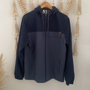 Voyager mens jacket blue ripstop hooded windbreaker shell zip pockets large